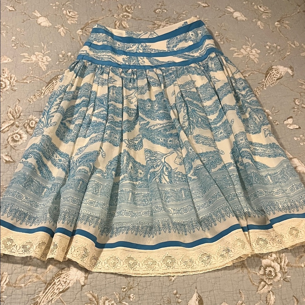 Blue and White Lace Patterned Women's Skirt by Tracy Reese
